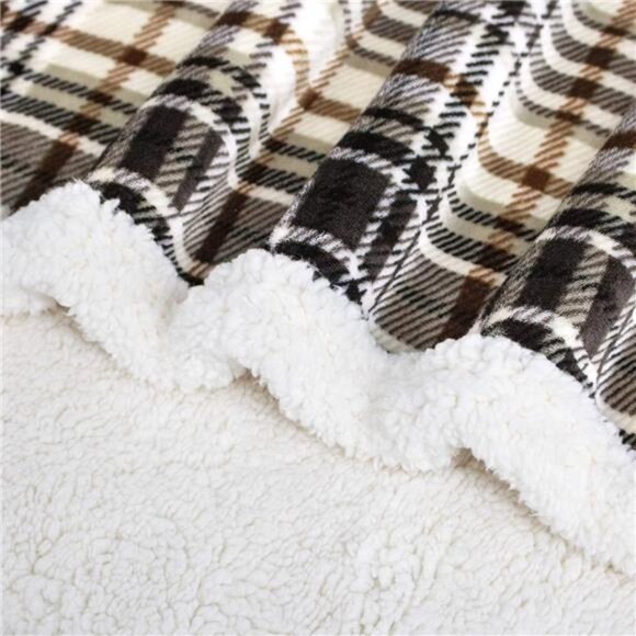 Sherpa Plaid Throw Blanket, 60" X 70"Fuzzy Fluffy Cozy Soft Blanket - Picture 5 of 7